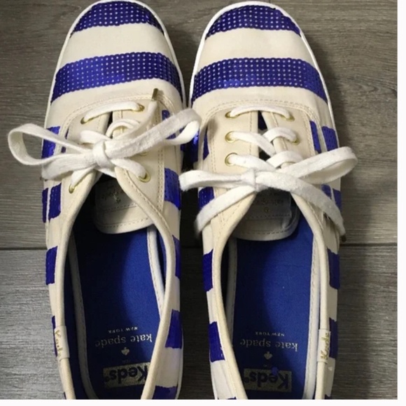 🌟HOST PICK🌟 Kate Spade x KEDS Kick Blue Sequin Striped Sneaker Sz 9 - Picture 3 of 11
